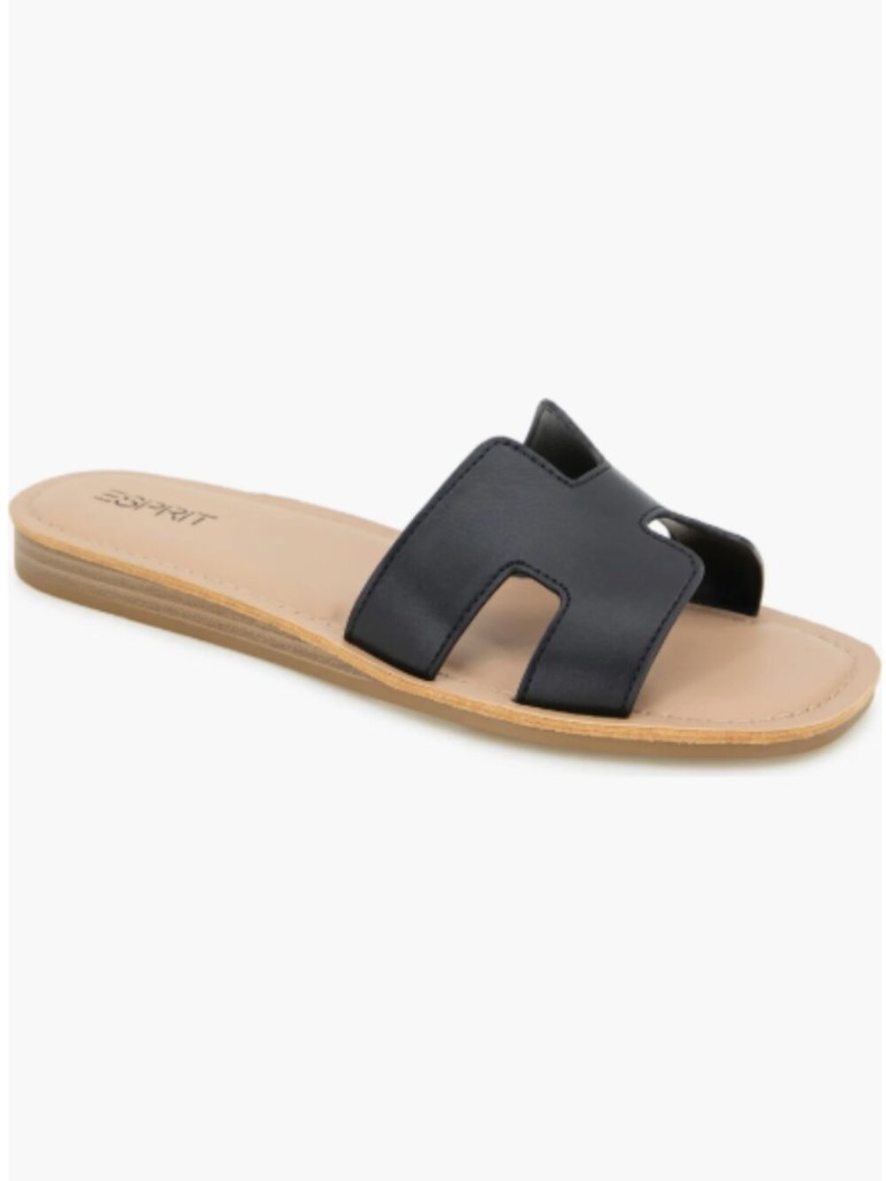 Esprit Leona Black Tan Slip On Slide Sandals Vegan Leather 7.5